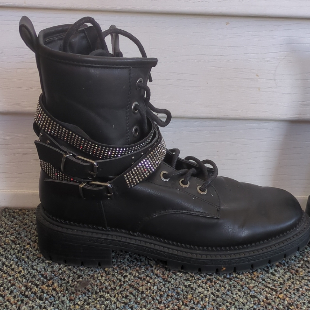 Rock & Candy Black Combat Boots with Silver Accents